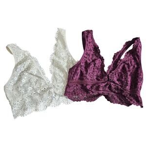 Victoria’s Secret lacey bralette bundle of 2 white and purple size medium